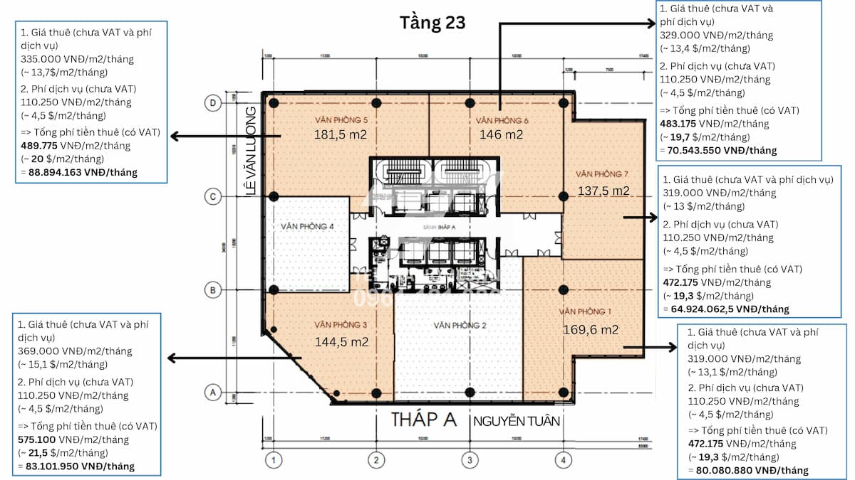 Văn phòng cho thuê hạng A tòa nhà Hud Tower 37 Lê Văn Lương